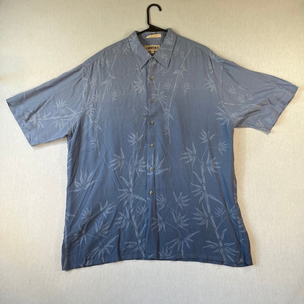 Vintage Campia Moda Mens XL Blue Ombre Bamboo Print Rayon Short Sleeve